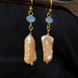 Sacred Opal Pearl Drop Earrings Peach
