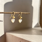 Ivory Pearl Love Heart on Ginkgo Shaped Earrings