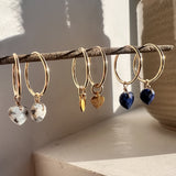 Golden Heart Hoop Earrings - Lapis Lazuli