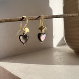 Black Pearl Love Heart on Ginkgo Shaped Earrings