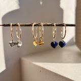 Golden Heart Hoop Earrings - Lapis Lazuli