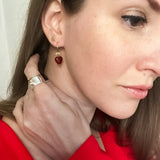 Red Agate Love Heart on Ginkgo Shaped Earrings