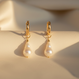 Baroque Freshwater Pearl Hoop Earrings - Gold, Silver