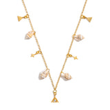Terra - Gold Moonstone Charm Necklace with Tiger Concha Shells