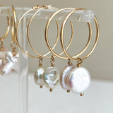 Lydia - Freshwater Coin Pearl Hoop Earrings