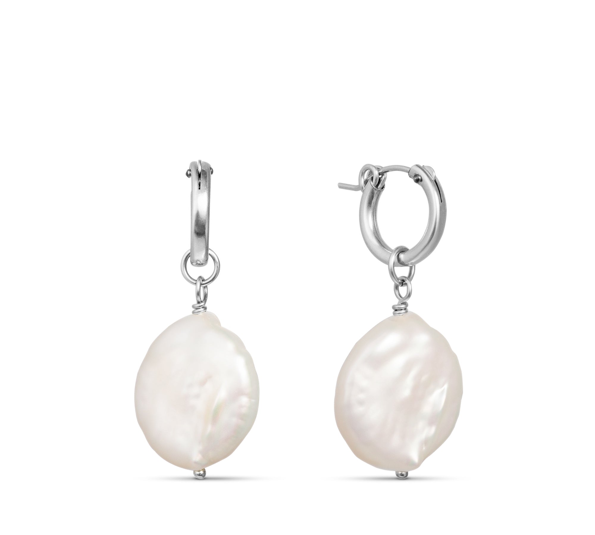 Large Ivory Pearl Huggies Hoop Earrings