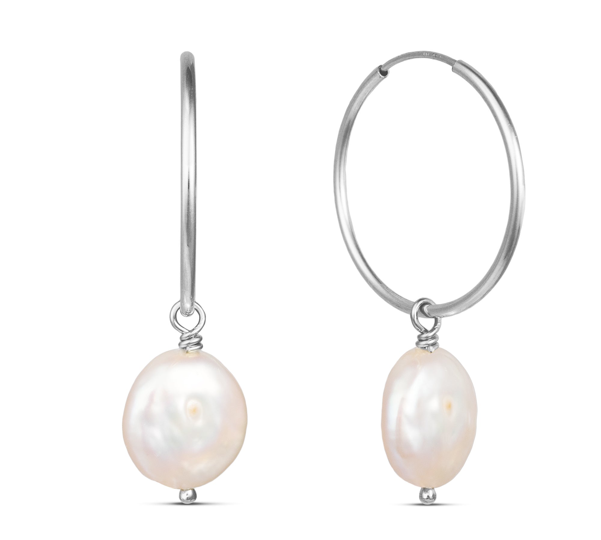 Lydia - Freshwater Coin Pearl Hoop Earrings