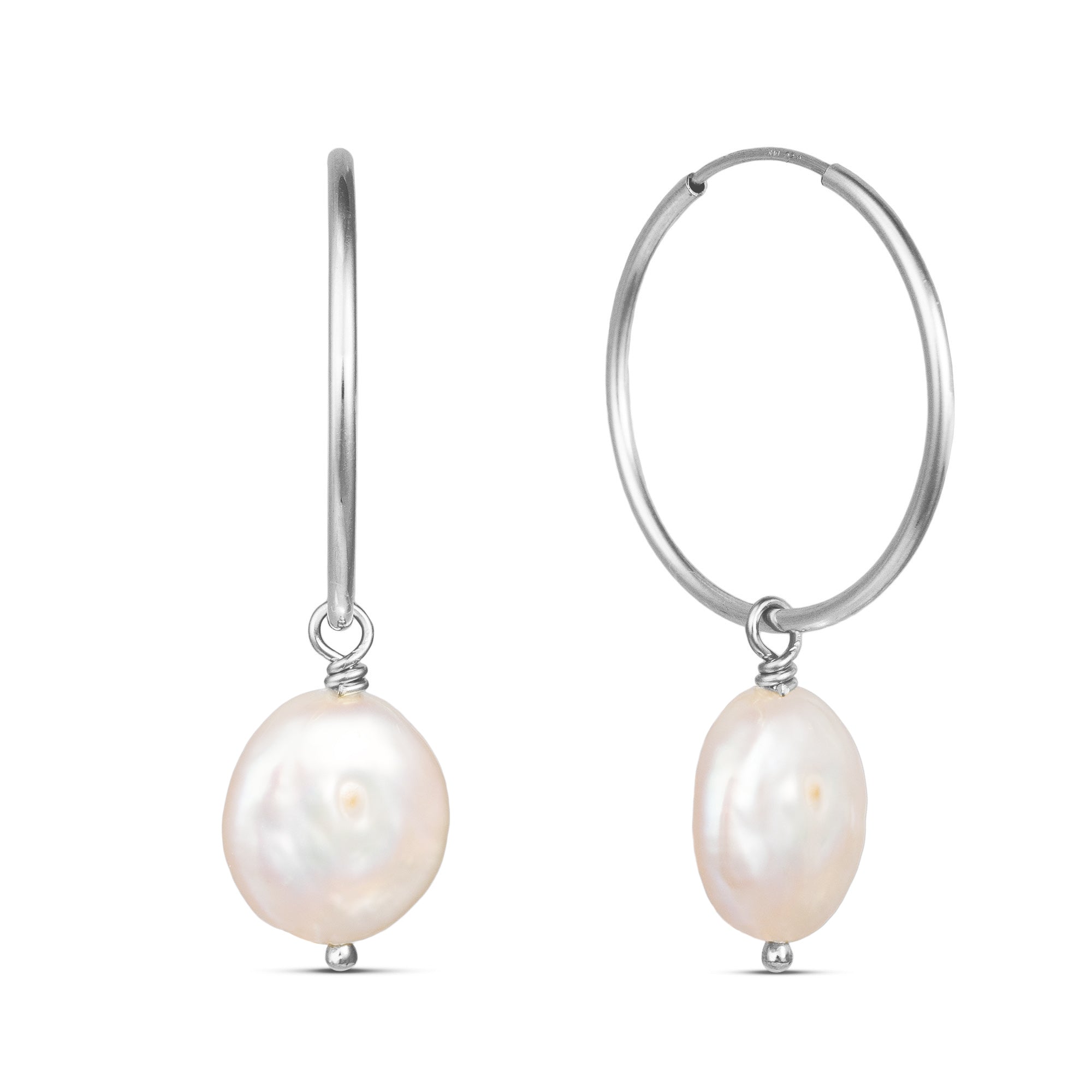 Lydia - Freshwater Coin Pearl Hoop Earrings