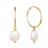 Lydia - Freshwater Coin Pearl Hoop Earrings