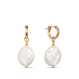 Large Ivory Pearl Huggies Hoop Earrings