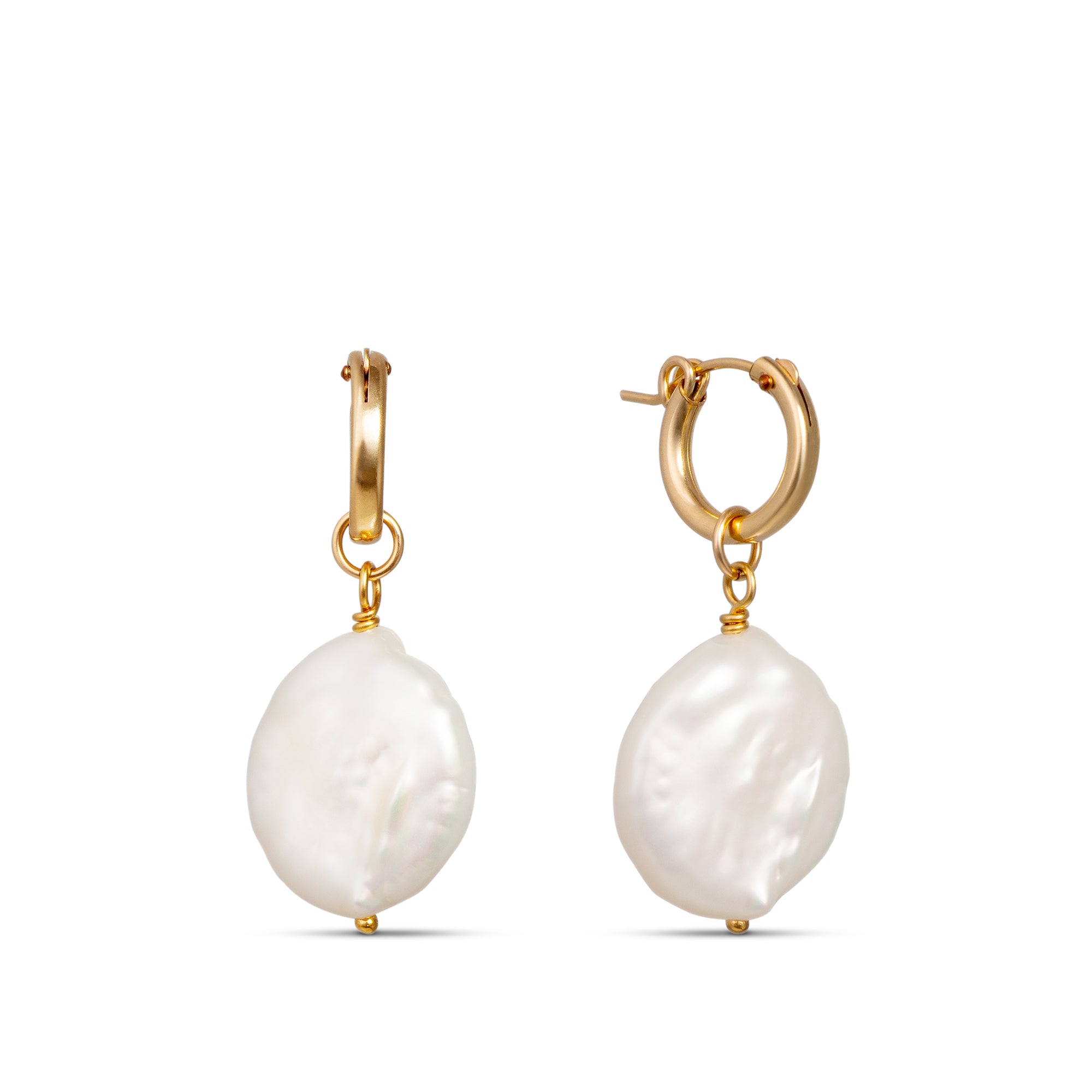 Large Ivory Pearl Huggies Hoop Earrings