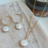 Lydia - Freshwater Coin Pearl Hoop Earrings