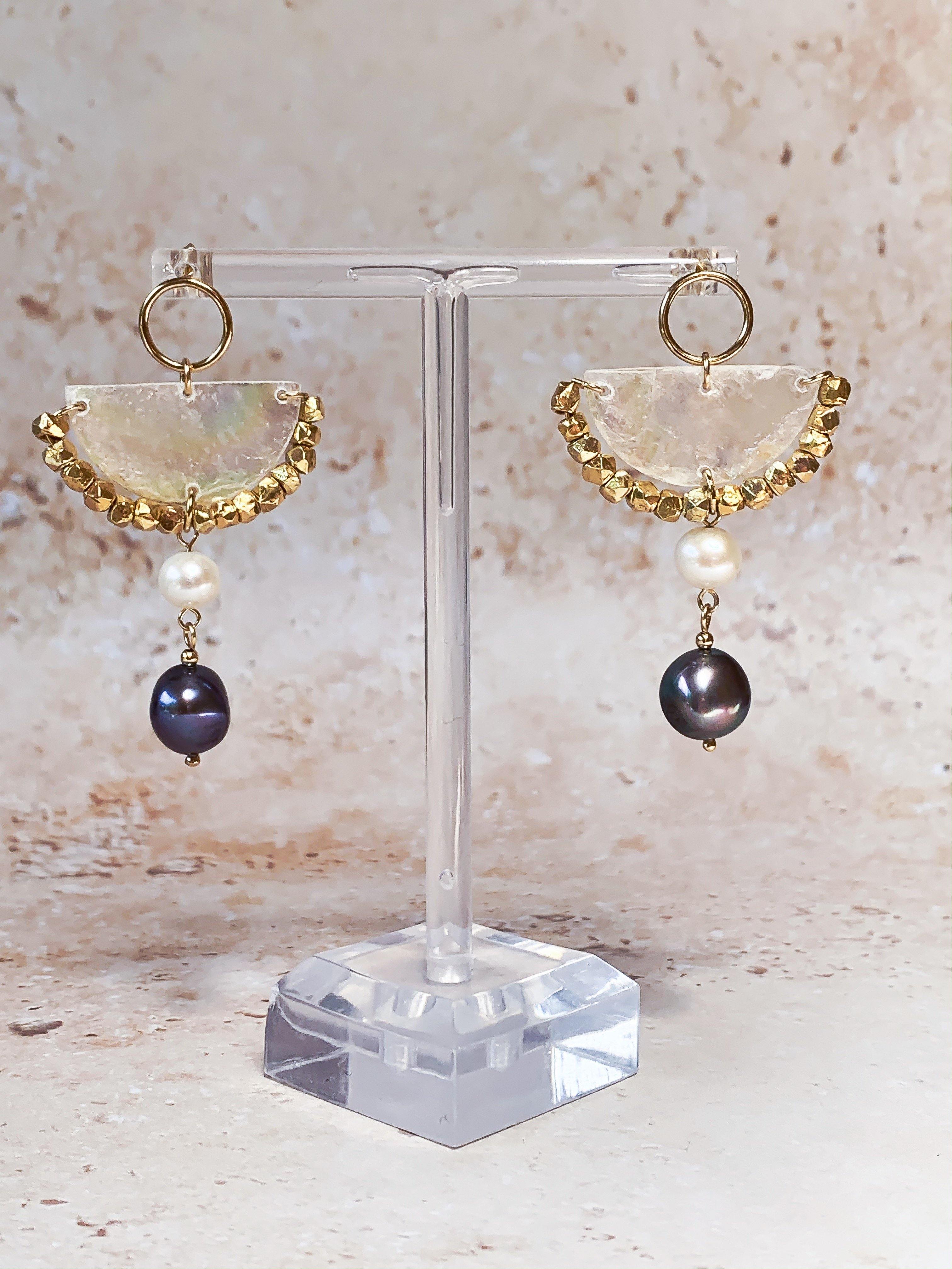 Estamara - Mother of Pearl Earrings in Gold - Lunar James