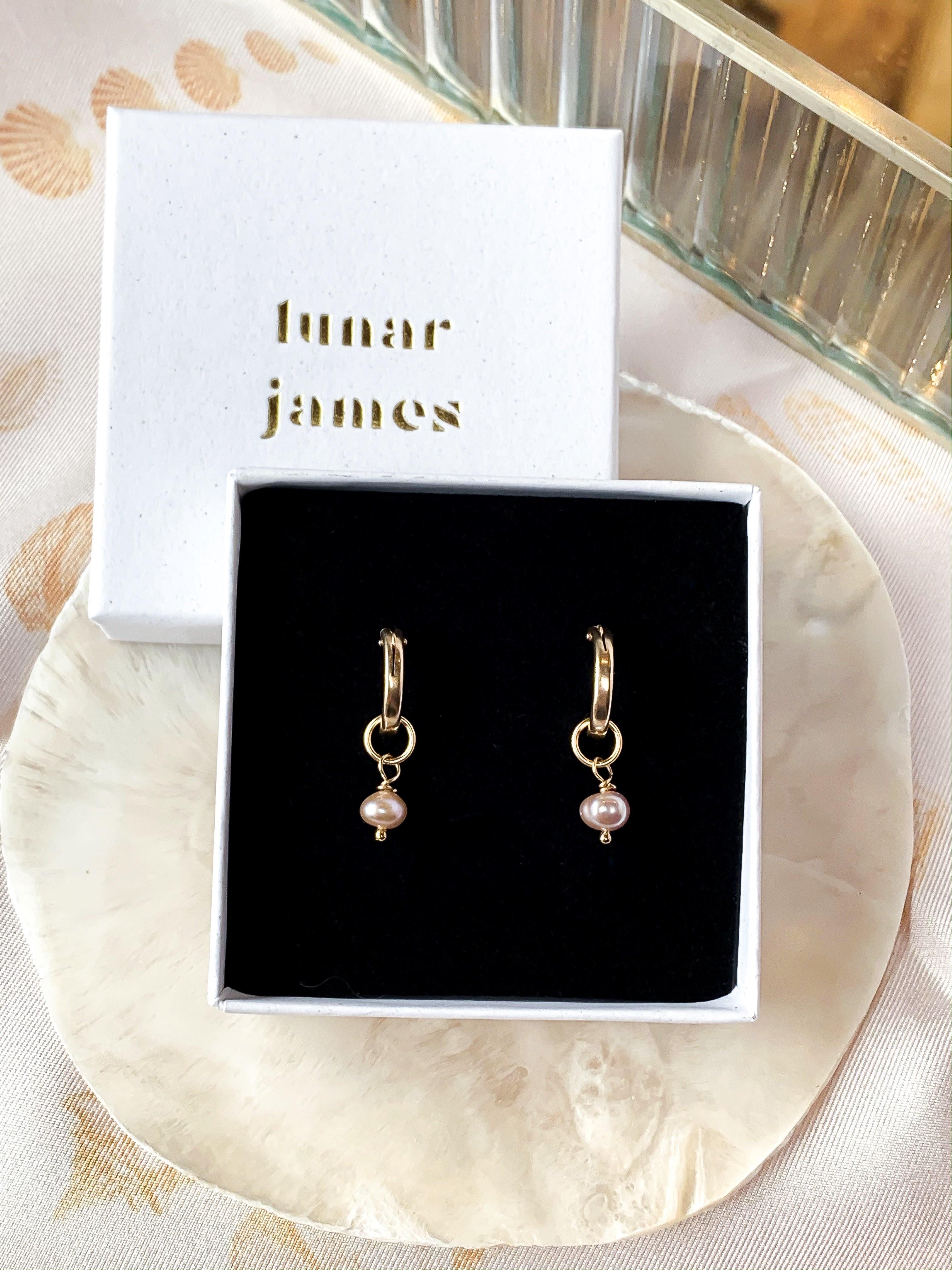 Ronda - Pearl Charm Hoop Earrings - Lunar James